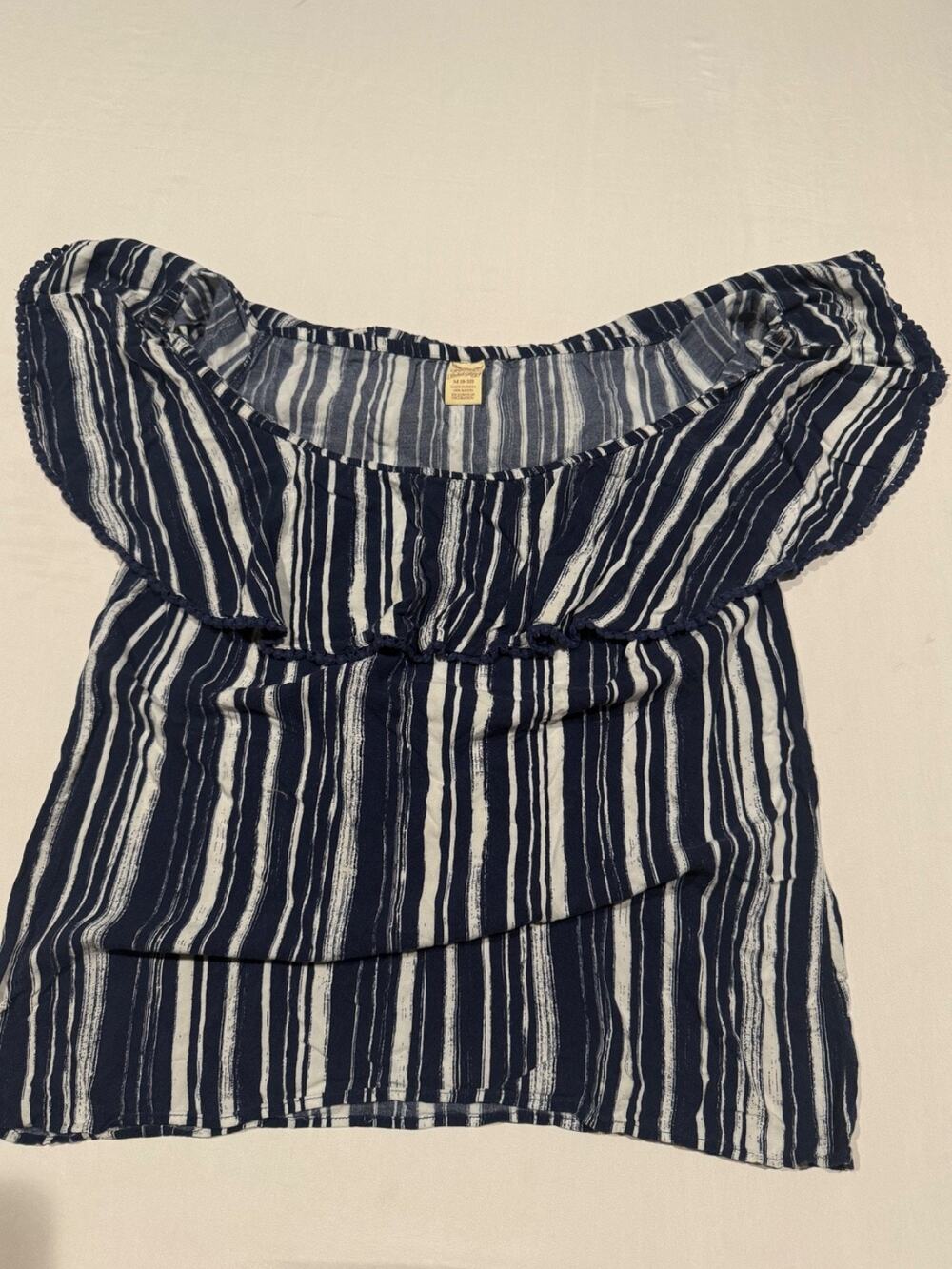 Faded Glory Womens M (8-10) Peasant Top Navy And White Strips